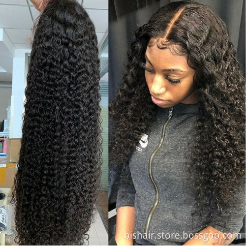 Pre Plucked Brazilian 100% Real Human Hair Long kinky curly HD Transparent Lace kinky curly Wig 100% T Part Lace Front Wigs